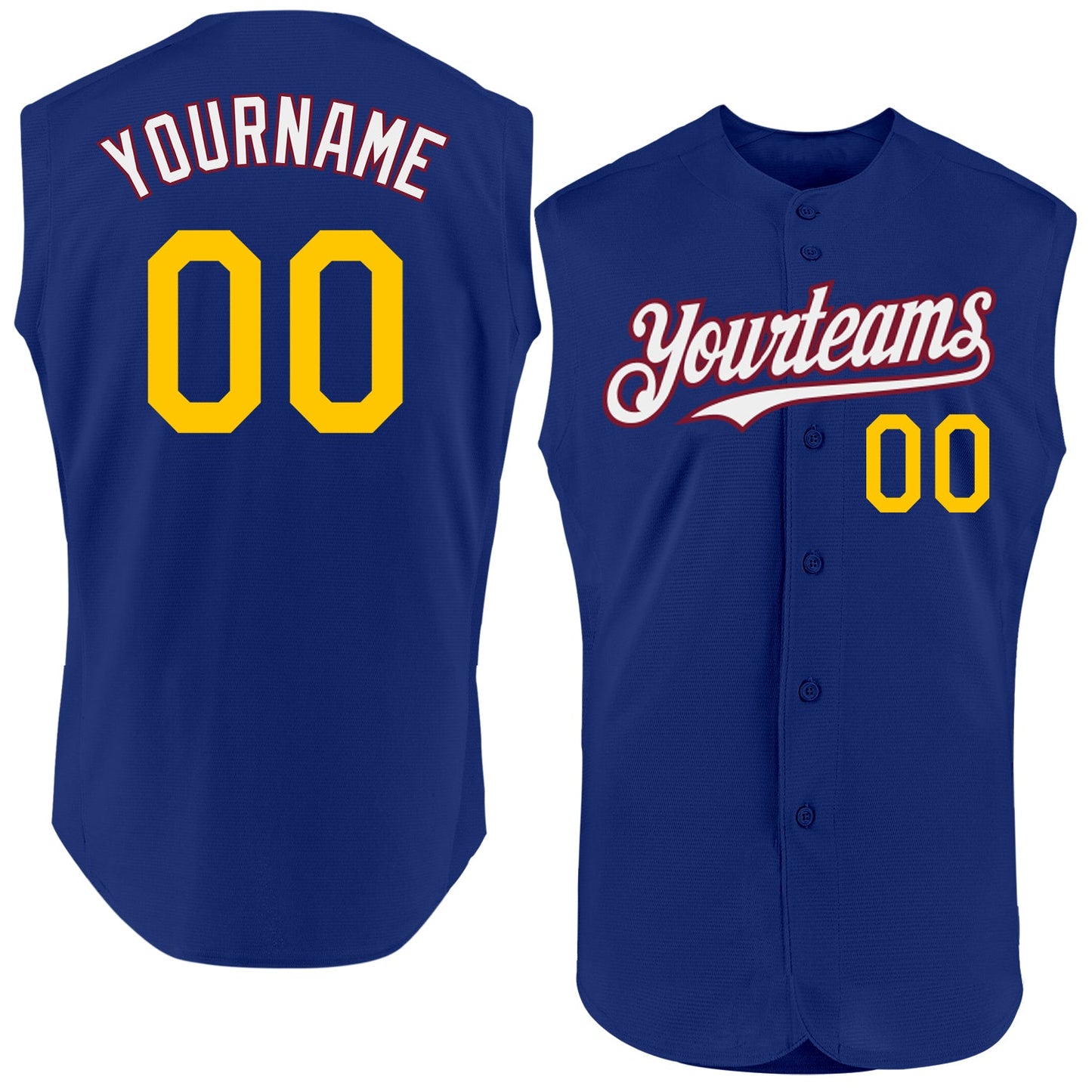 Custom Royal Yellow-Crimson Authentic Sleeveless Baseball Jersey - Main View