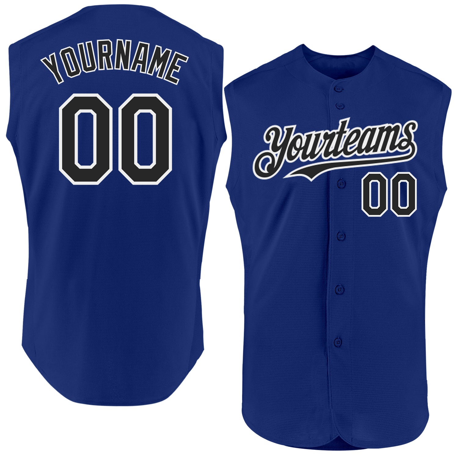 Custom Royal Black-White Authentic Sleeveless Baseball Jersey - Main View