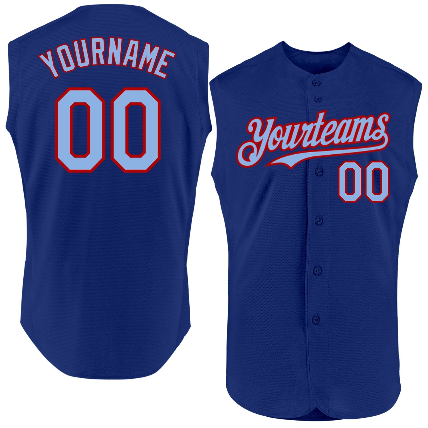 Custom Royal Light Blue-Red Authentic Sleeveless Baseball Jersey - Main View