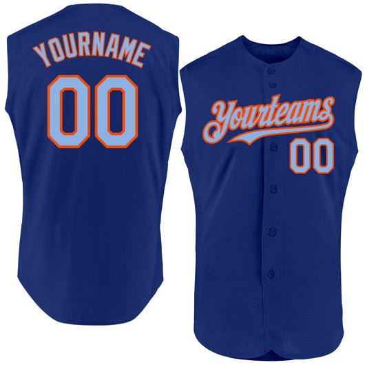 Custom Royal Light Blue-Orange Authentic Sleeveless Baseball Jersey - Main View