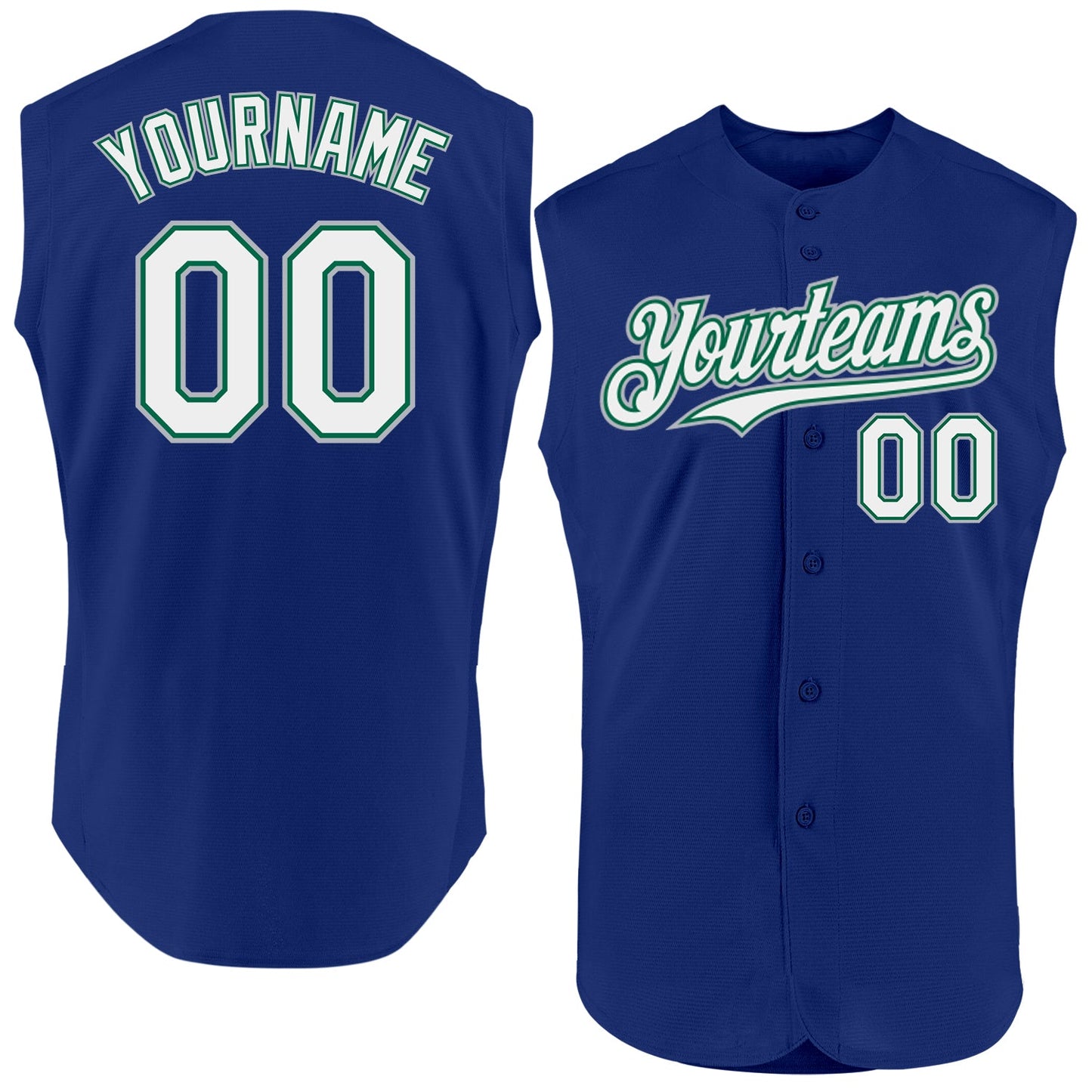 Custom Royal Kelly Green-Gray Authentic Sleeveless Baseball Jersey - Main View