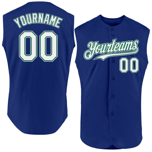 Custom Royal Kelly Green-Gray Authentic Sleeveless Baseball Jersey - Main View