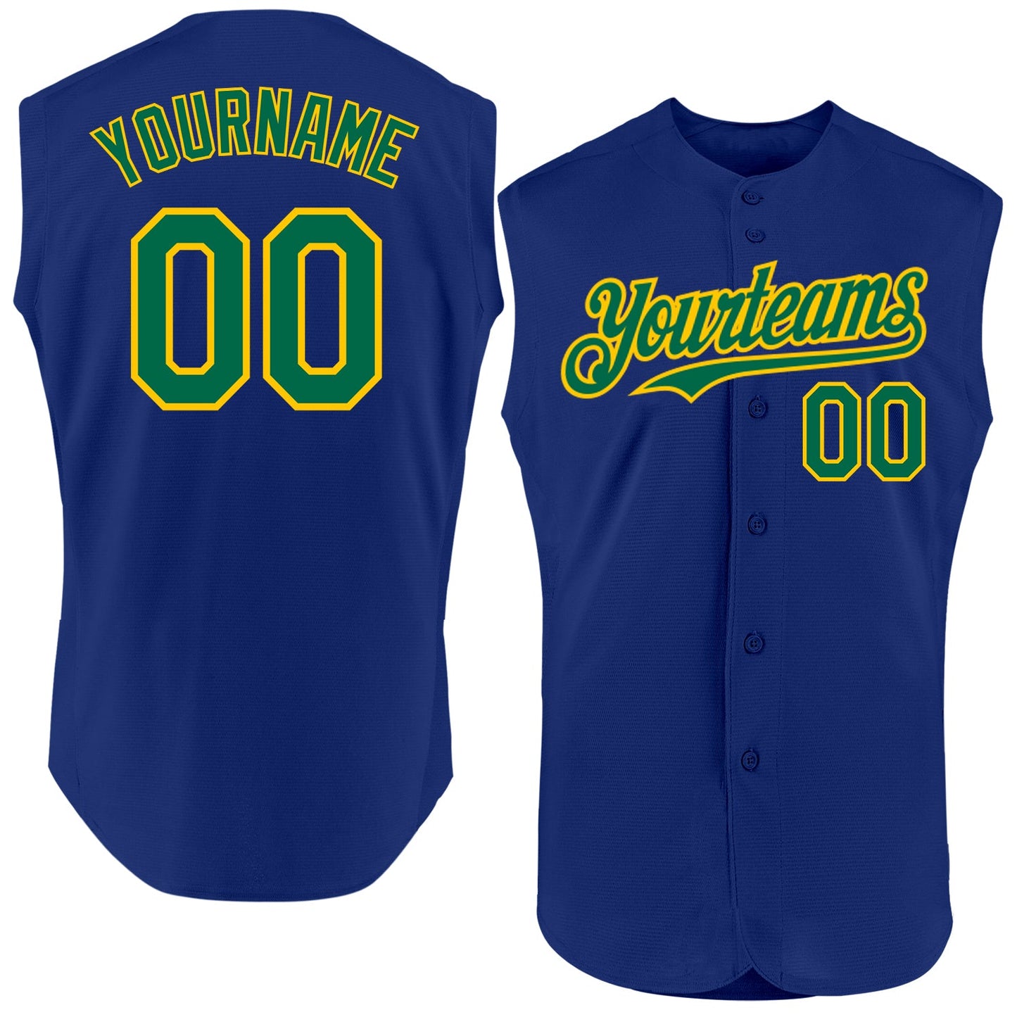 Custom Royal Kelly Green-Yellow Authentic Sleeveless Baseball Jersey - Main View