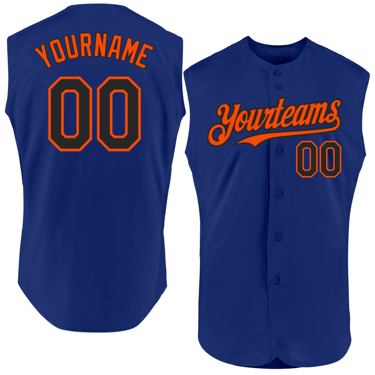 Custom Royal Black-Orange Authentic Sleeveless Baseball Jersey - Main View