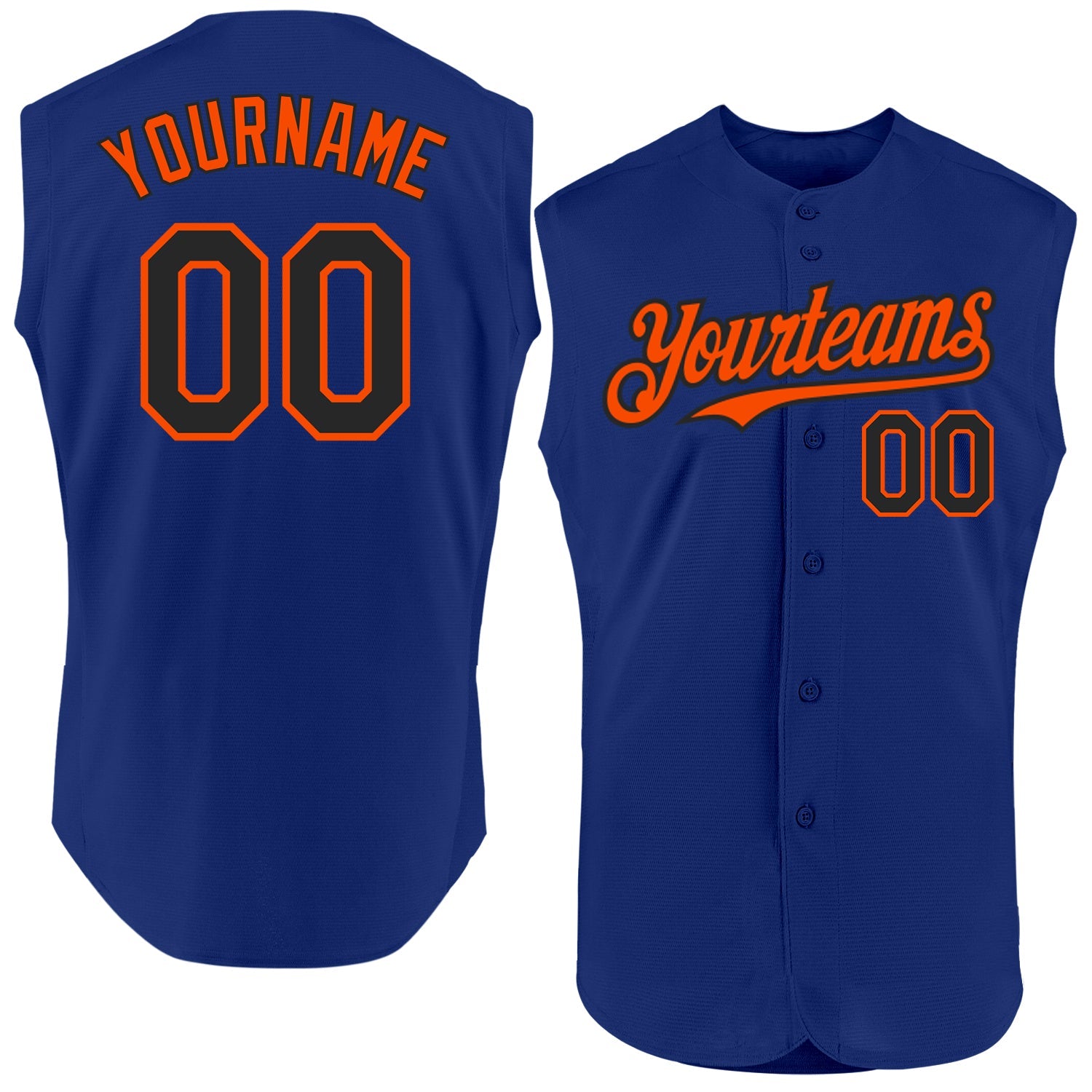 Custom Royal Black-Orange Authentic Sleeveless Baseball Jersey - Main View