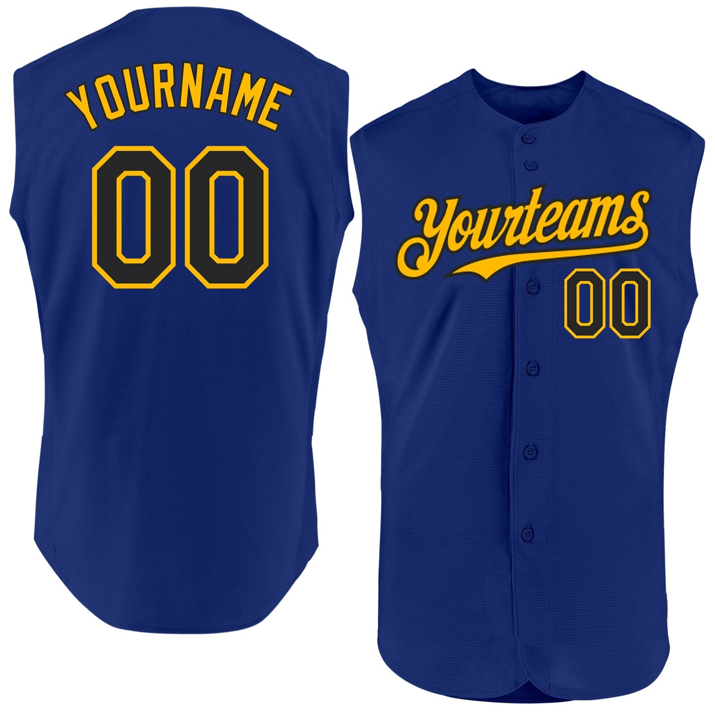 Custom Royal Black-Gold Authentic Sleeveless Baseball Jersey - Main View