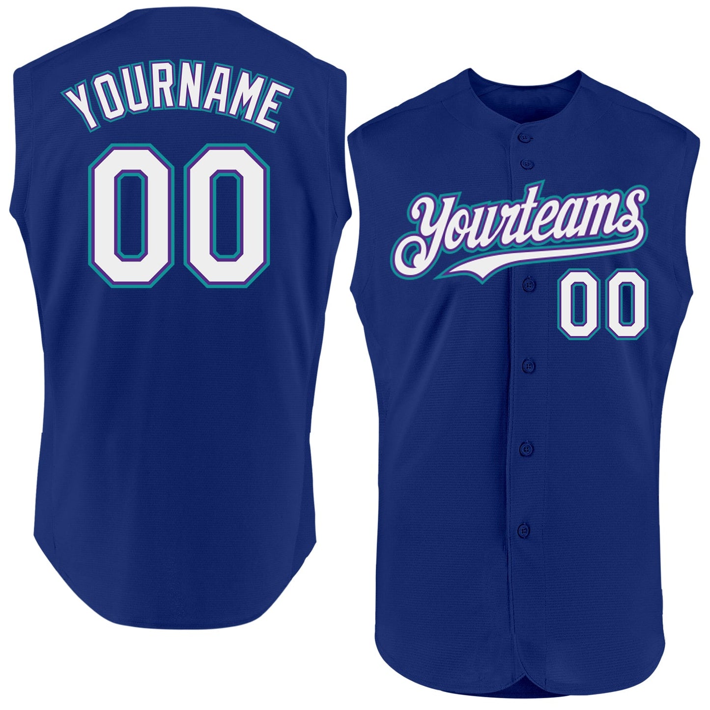 Custom Royal Purple-Teal Authentic Sleeveless Baseball Jersey - Main View