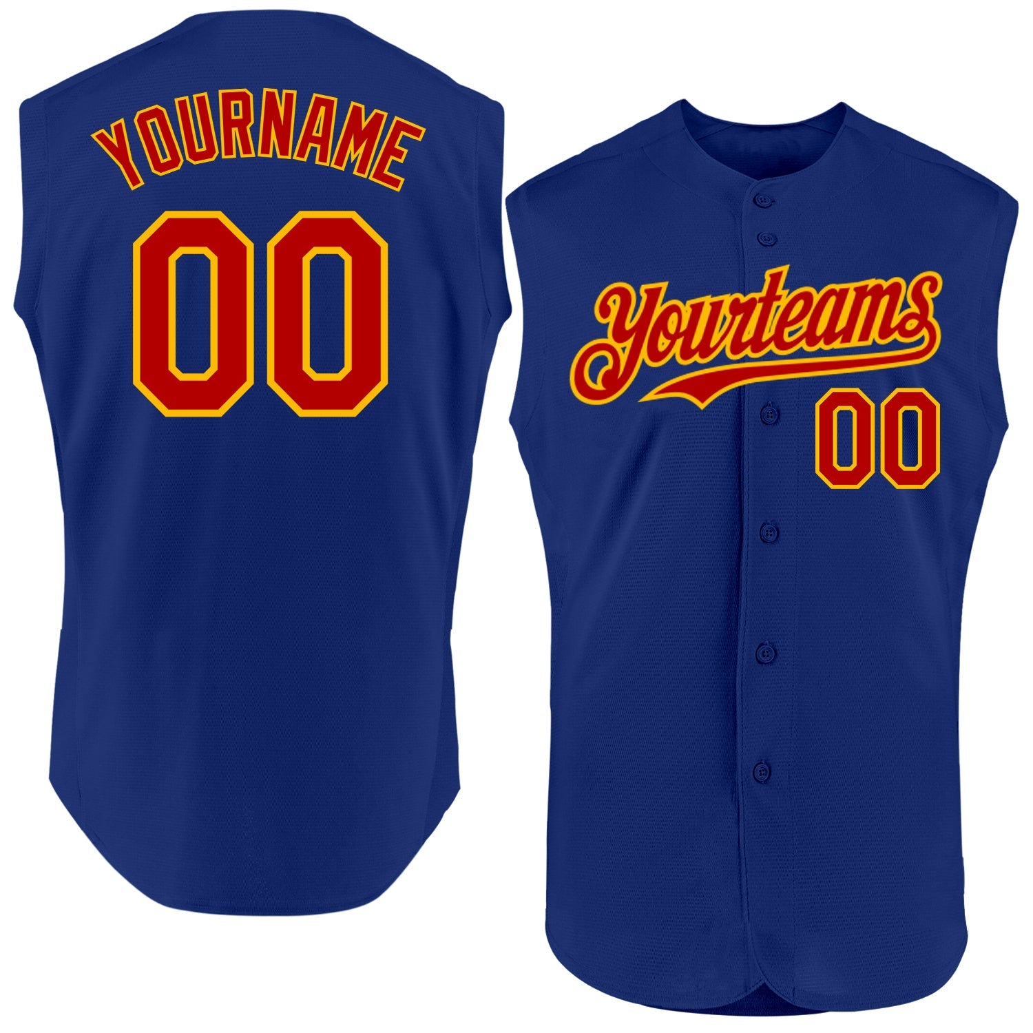 Custom Royal Red-Gold Authentic Sleeveless Baseball Jersey - Main View