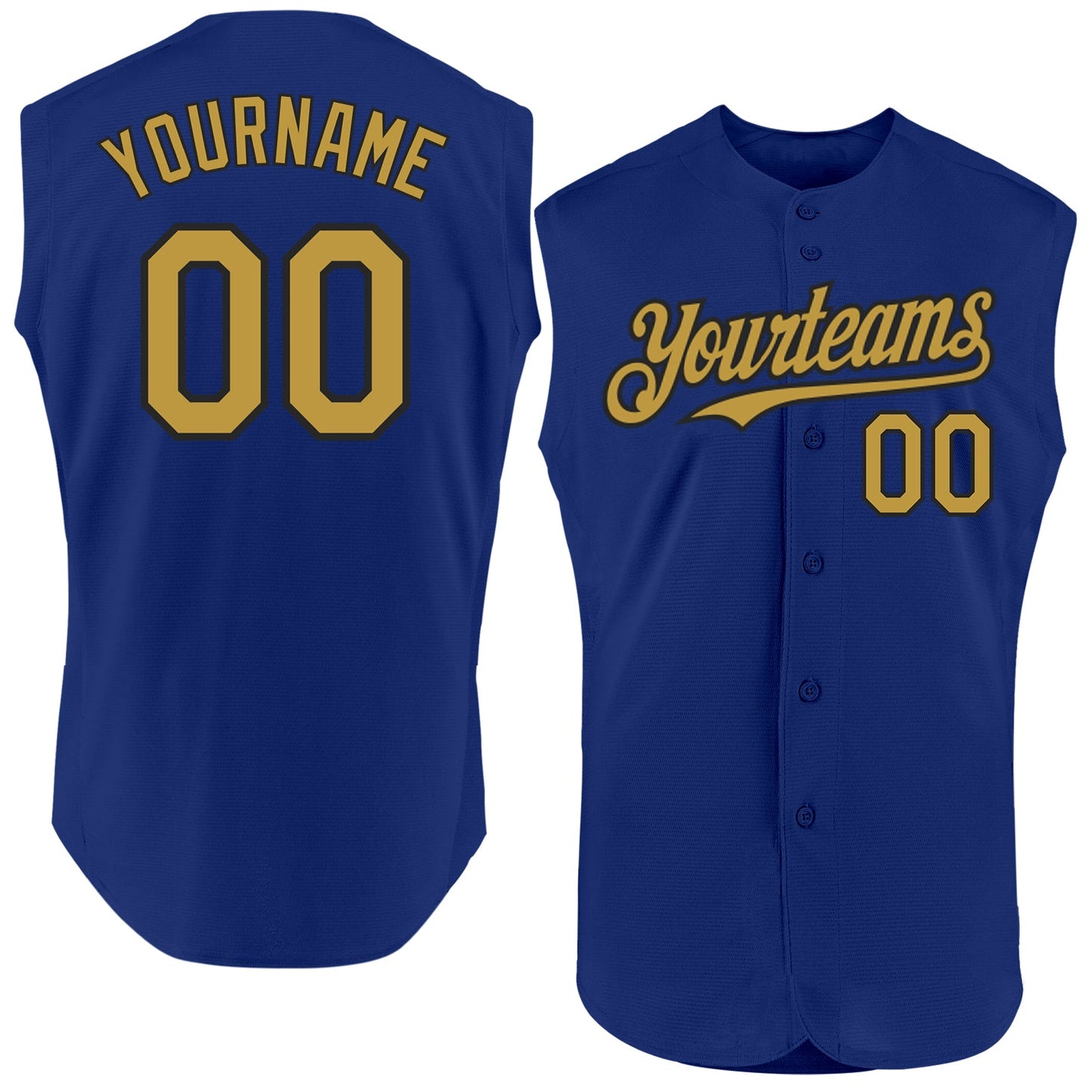 Custom Royal Old Gold-Black Authentic Sleeveless Baseball Jersey - Main View