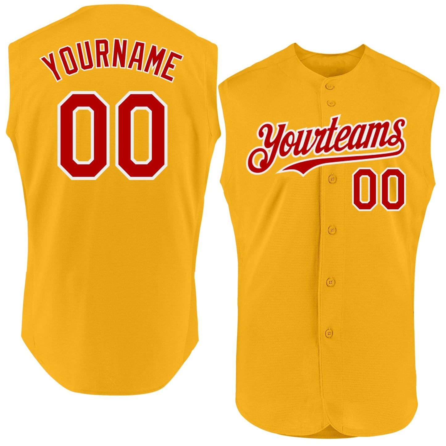 Custom Gold Red-White Authentic Sleeveless Baseball Jersey - Main View
