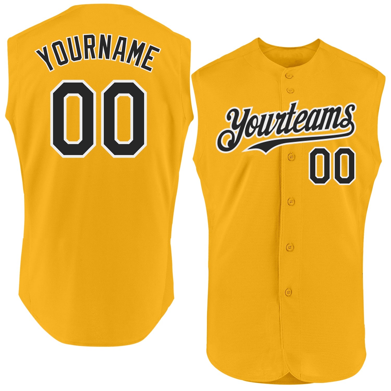 Custom Gold Black-White Authentic Sleeveless Baseball Jersey - Main View