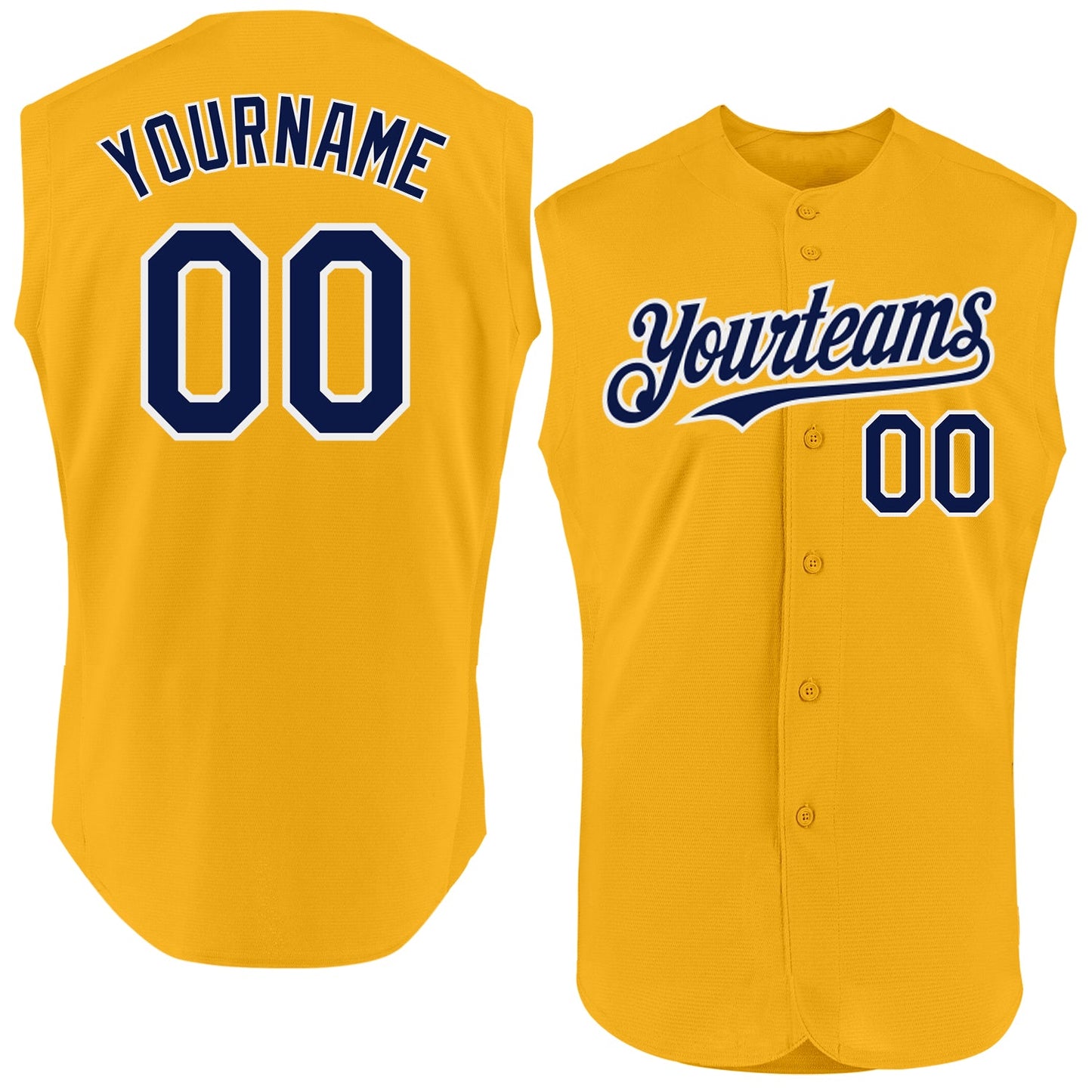 Custom Gold Navy-White Authentic Sleeveless Baseball Jersey - Main View