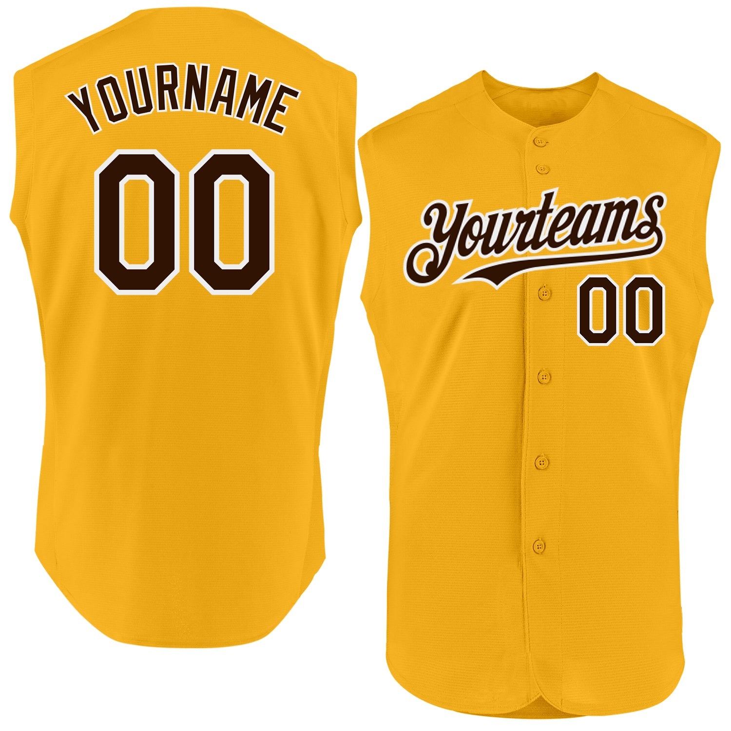 Custom Gold Brown-White Authentic Sleeveless Baseball Jersey - Main View