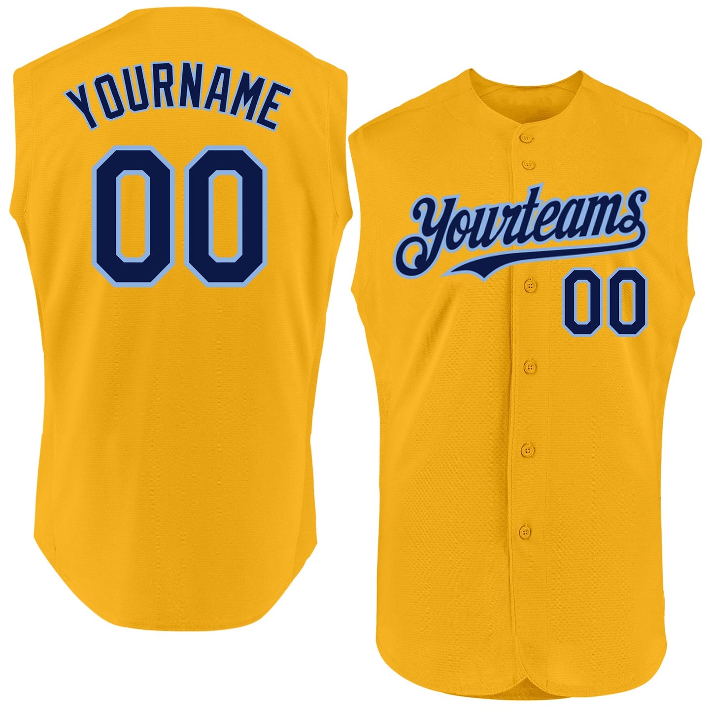 Custom Gold Navy-Light Blue Authentic Sleeveless Baseball Jersey - Main View
