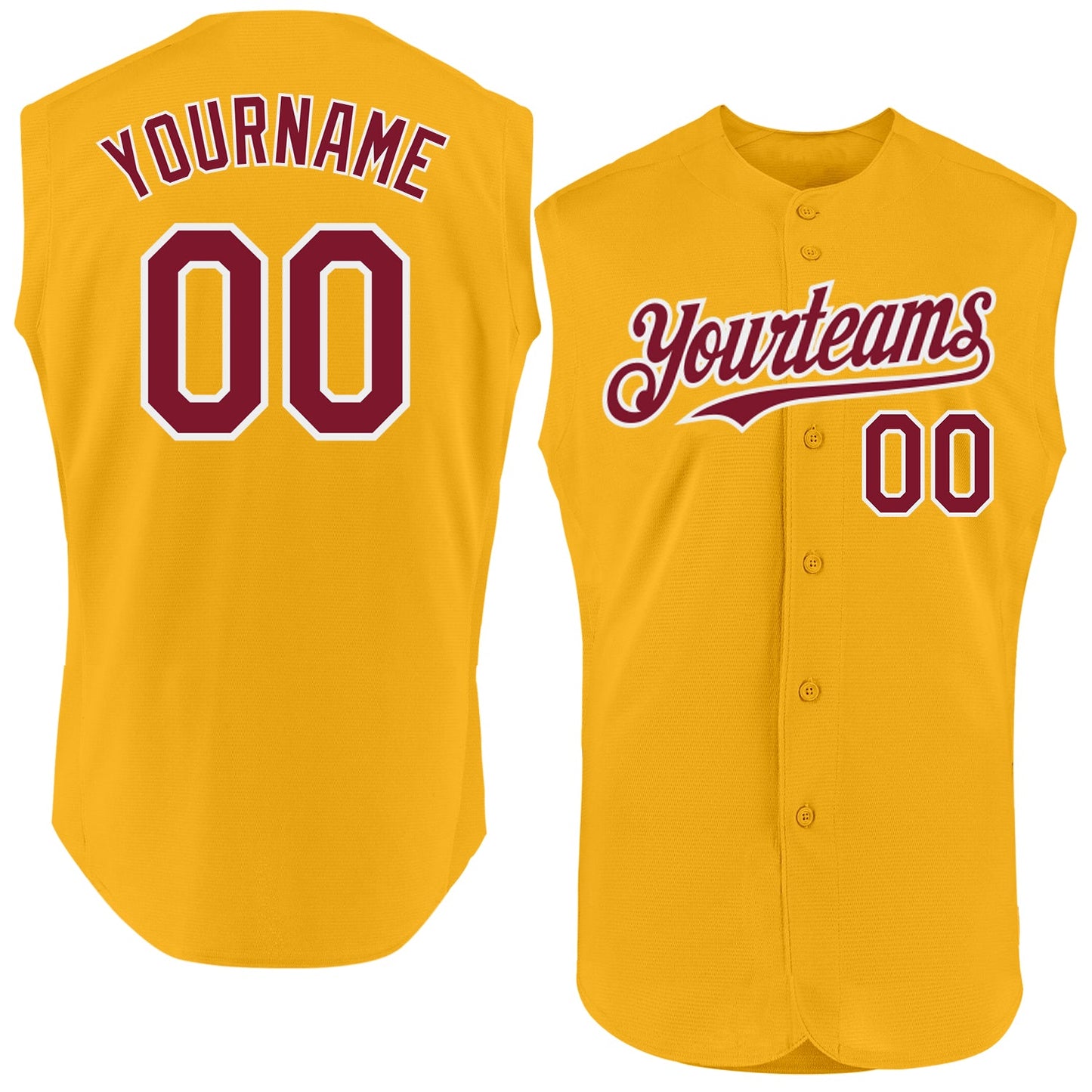 Custom Gold Crimson-White Authentic Sleeveless Baseball Jersey - Main View