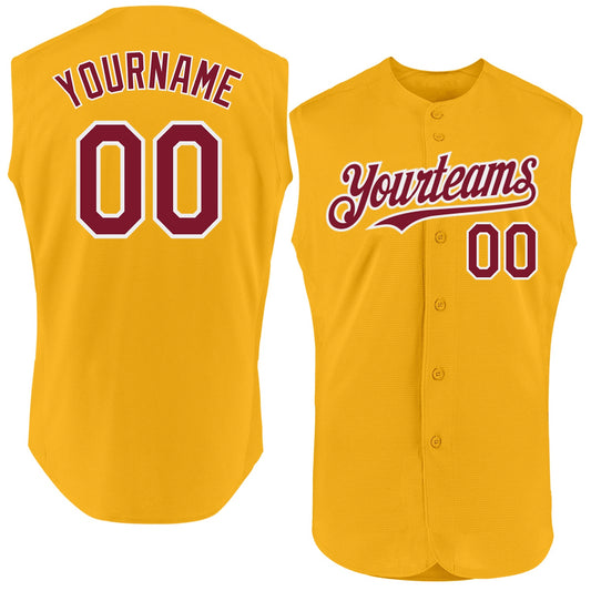 Custom Gold Crimson-White Authentic Sleeveless Baseball Jersey - Main View
