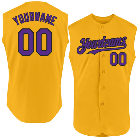 Custom Gold Purple-Black Authentic Sleeveless Baseball Jersey - Main View