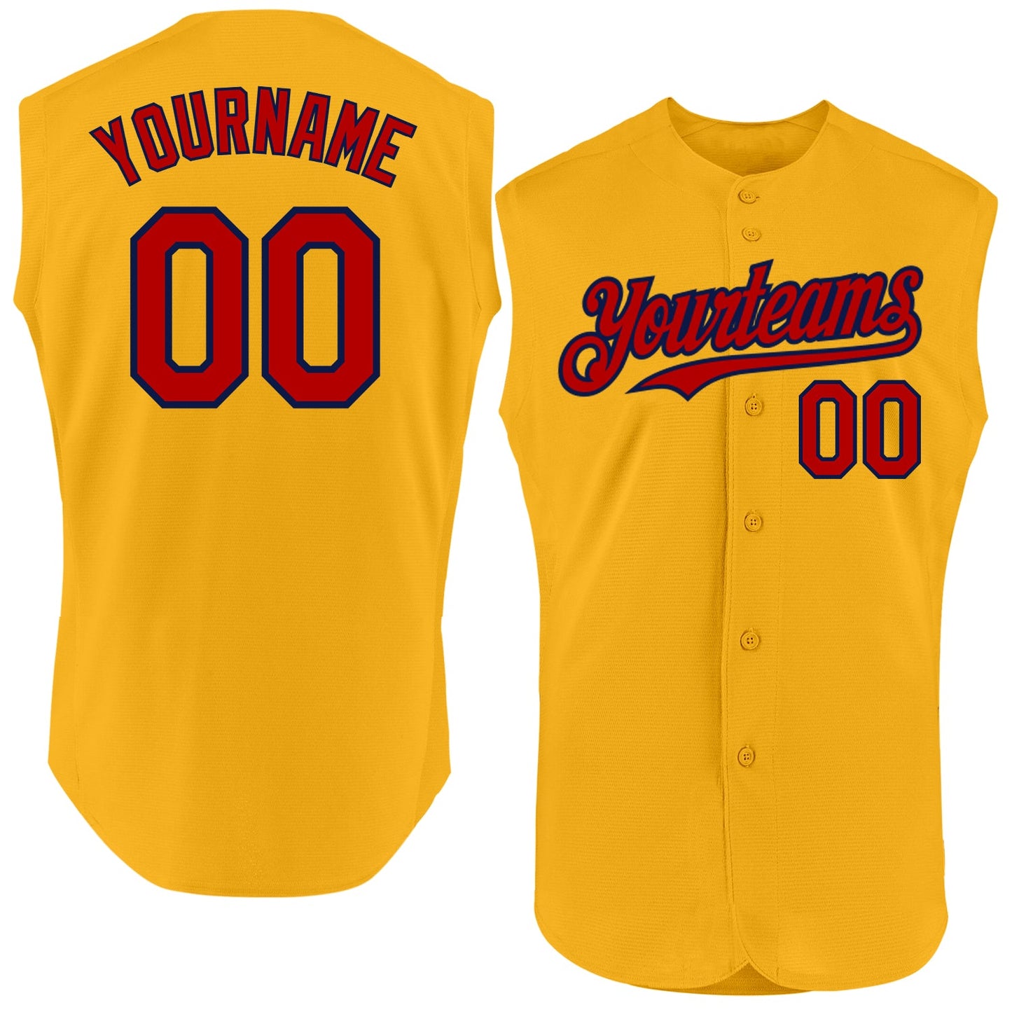 Custom Gold Red-Navy Authentic Sleeveless Baseball Jersey - Main View