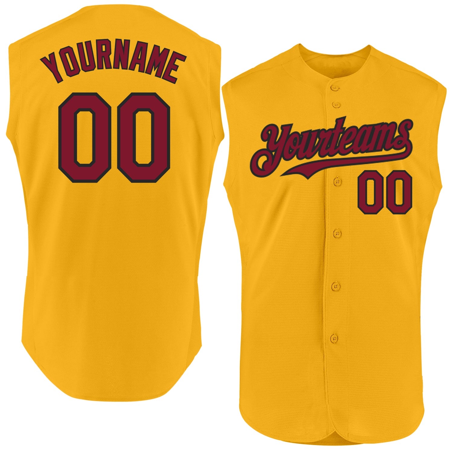 Custom Gold Crimson-Black Authentic Sleeveless Baseball Jersey - Main View