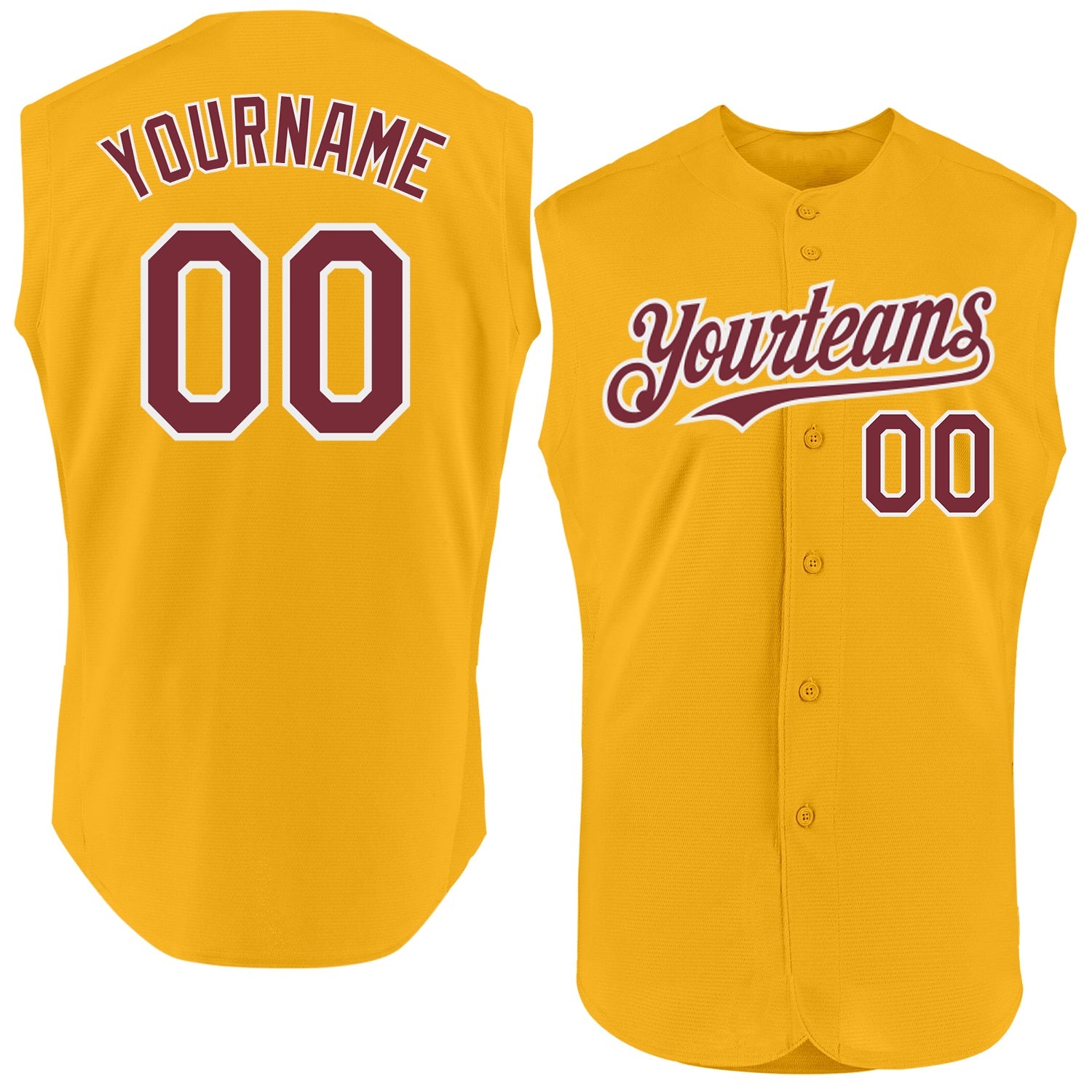 Custom Gold Burgundy-White Authentic Sleeveless Baseball Jersey - Main View