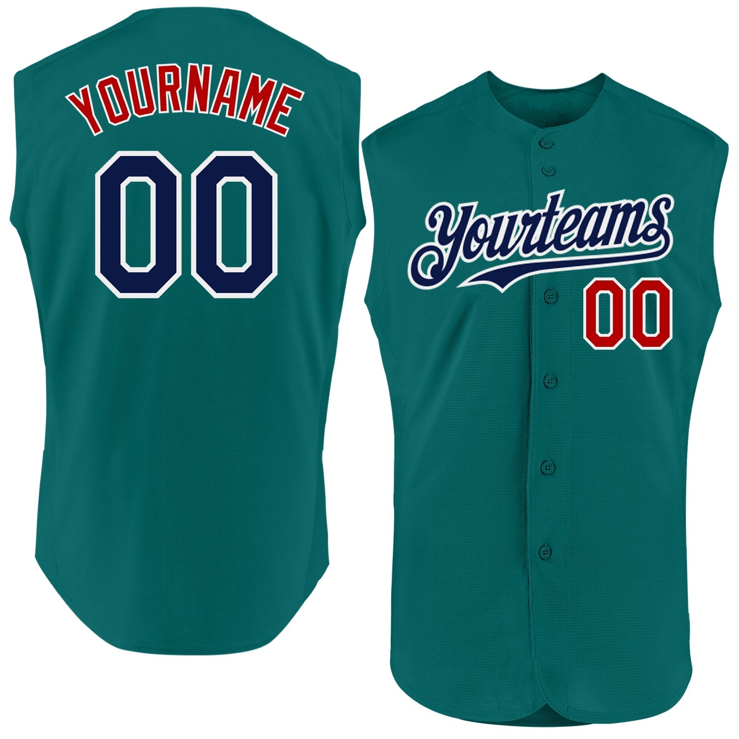 Custom Teal Navy-Red Authentic Sleeveless Baseball Jersey - Main View