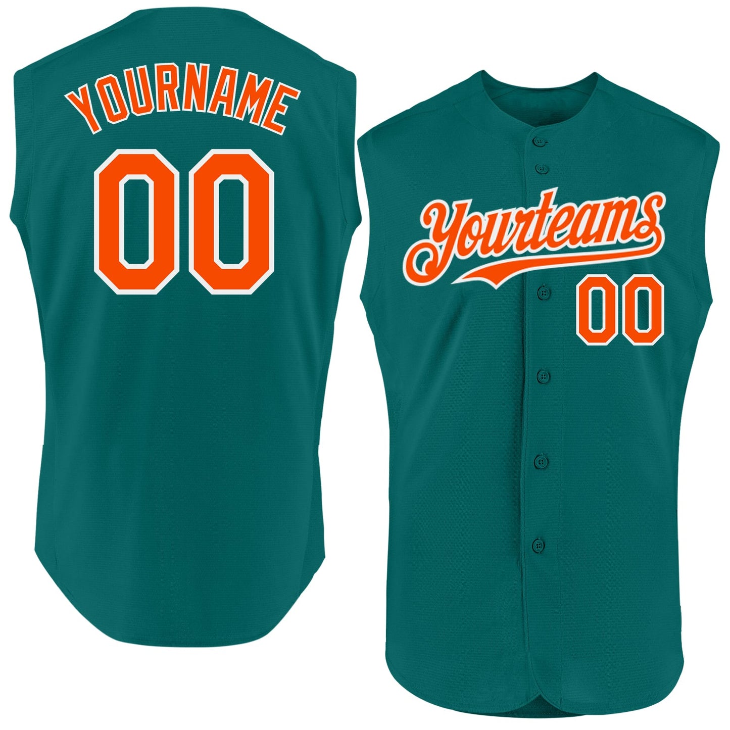Custom Teal Orange-White Authentic Sleeveless Baseball Jersey - Main View