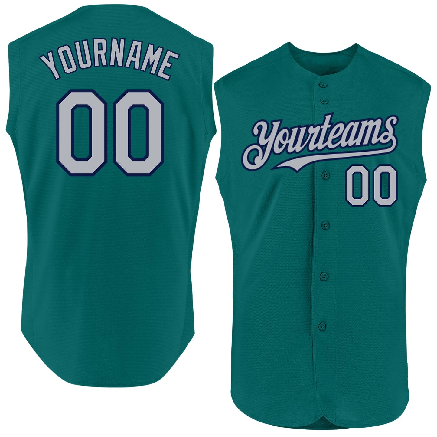 Custom Teal Gray-Navy Authentic Sleeveless Baseball Jersey - Main View