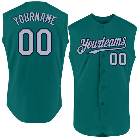 Custom Teal Gray-Navy Authentic Sleeveless Baseball Jersey - Main View