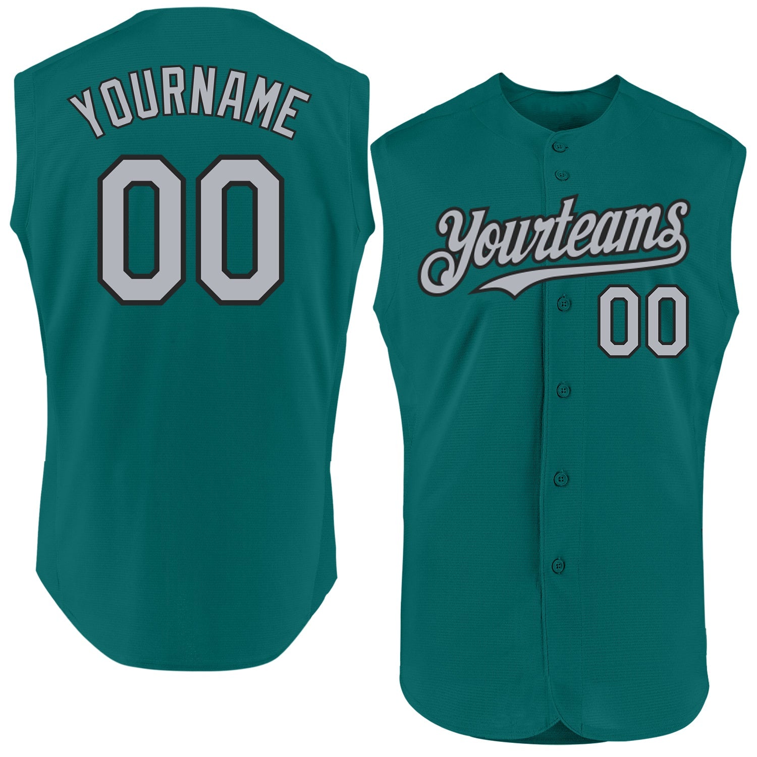 Custom Teal Gray-Black Authentic Sleeveless Baseball Jersey - Main View
