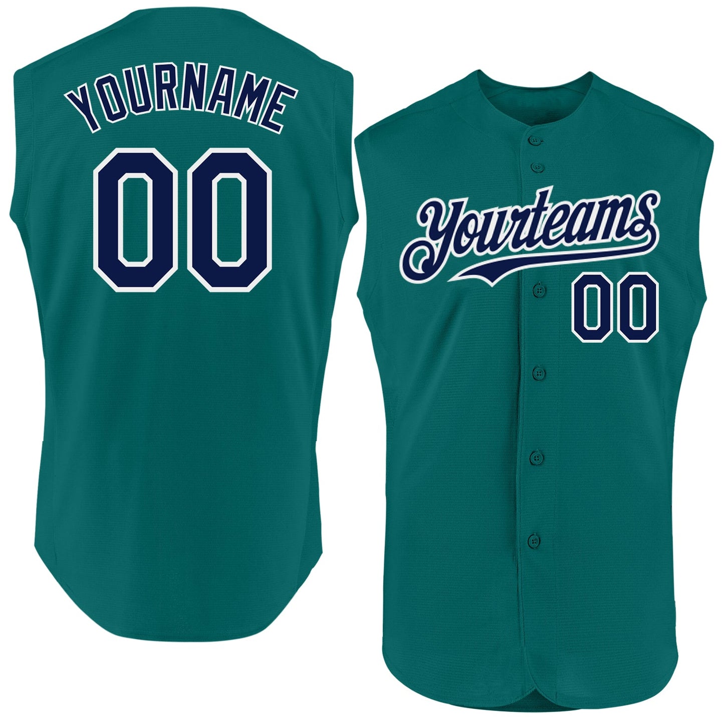 Custom Teal Navy-White Authentic Sleeveless Baseball Jersey - Main View