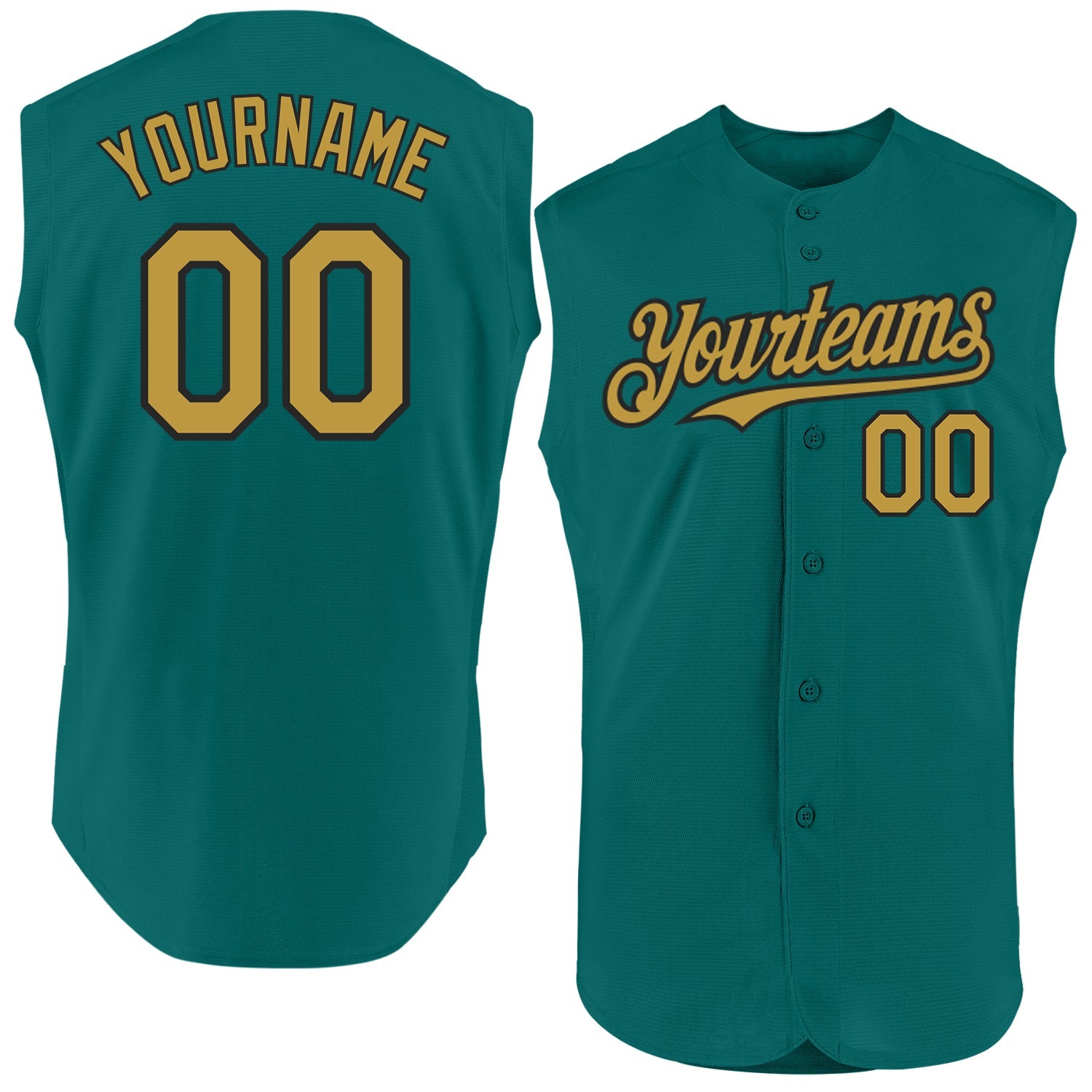 Custom Teal Old Gold-Black Authentic Sleeveless Baseball Jersey - Main View
