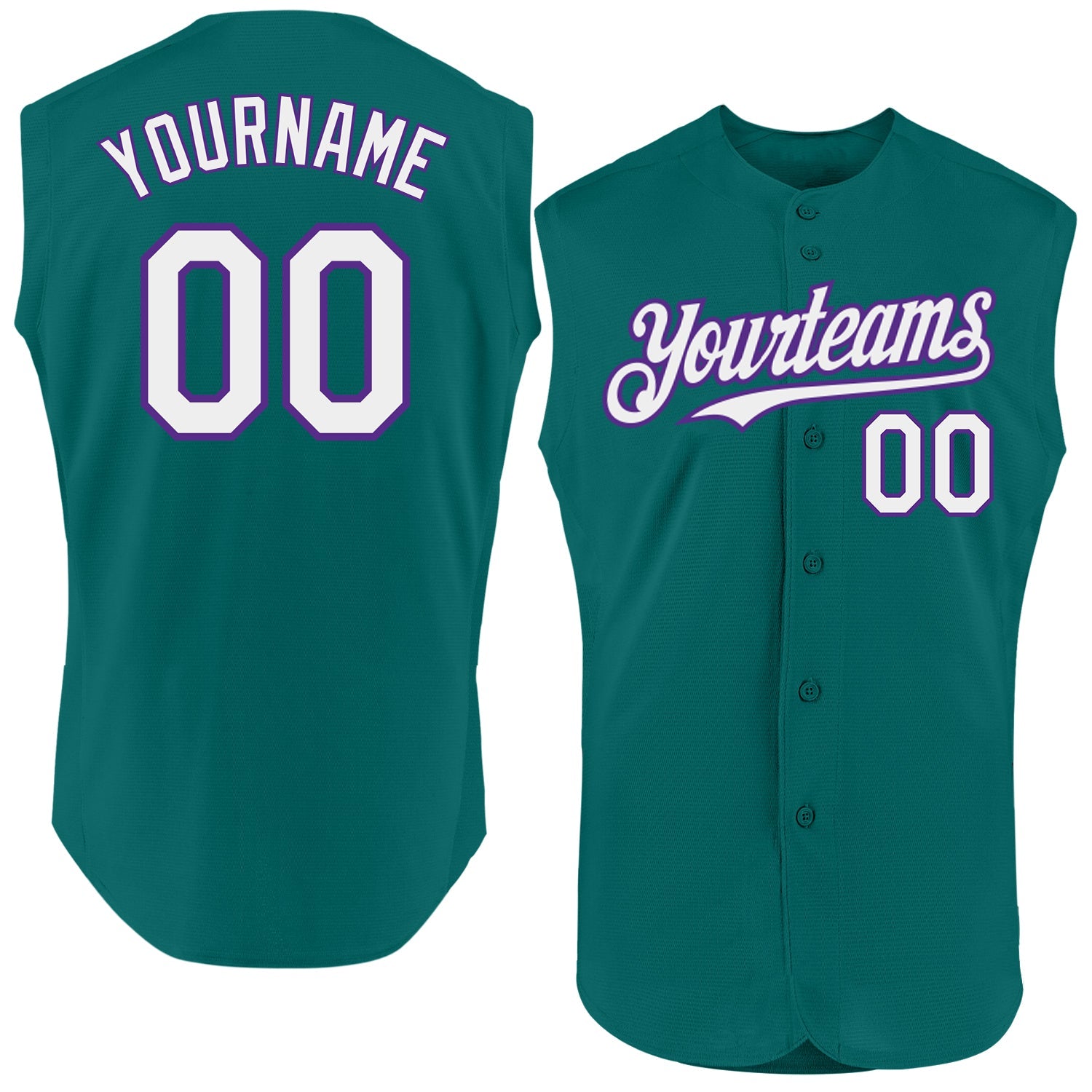 Custom Teal White-Purple Authentic Sleeveless Baseball Jersey - Main View