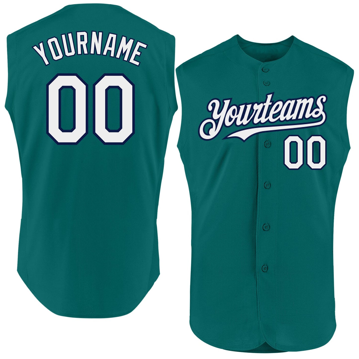 Custom Teal White-Navy Authentic Sleeveless Baseball Jersey - Main View