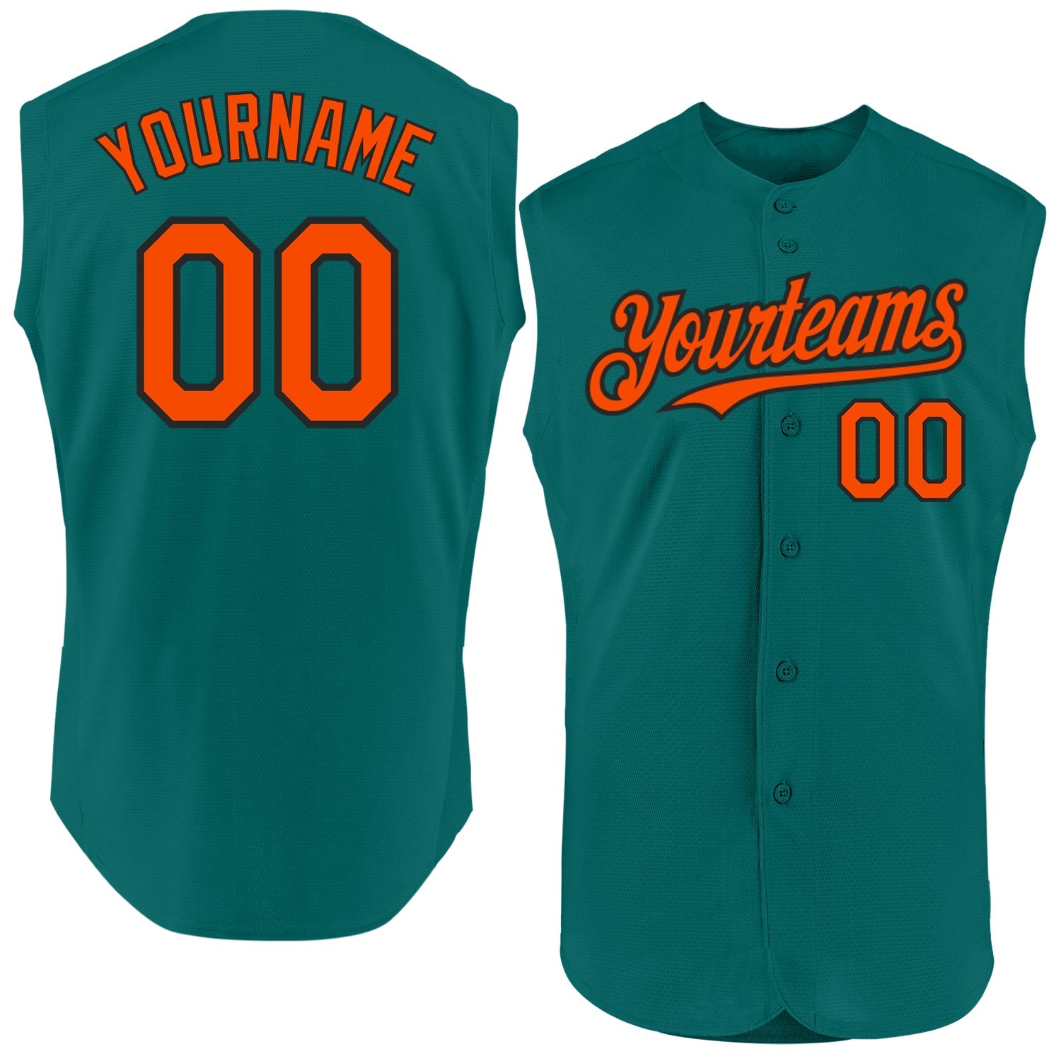 Custom Teal Orange-Black Authentic Sleeveless Baseball Jersey - Main View