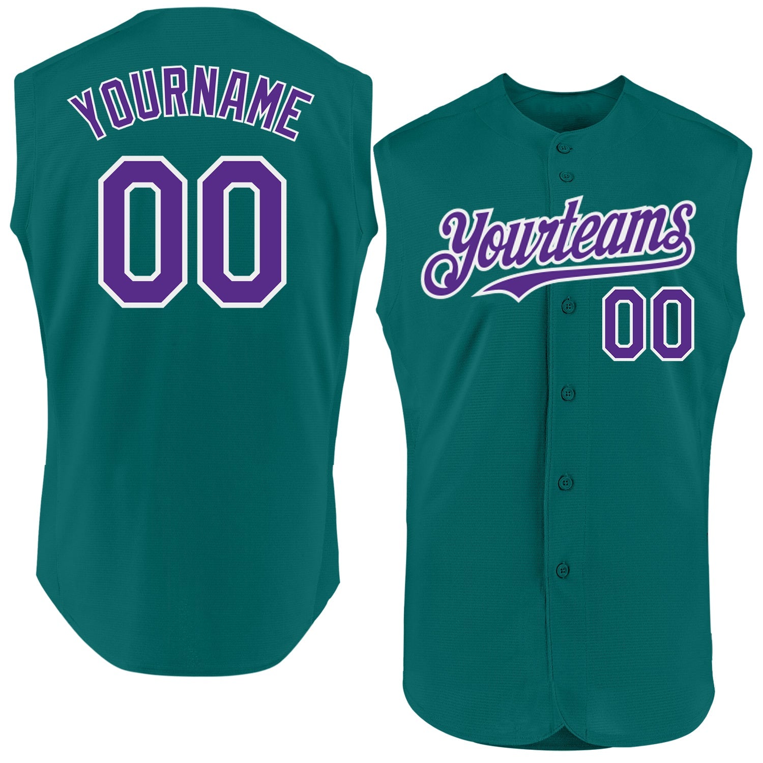 Custom Teal Purple-White Authentic Sleeveless Baseball Jersey - Main View