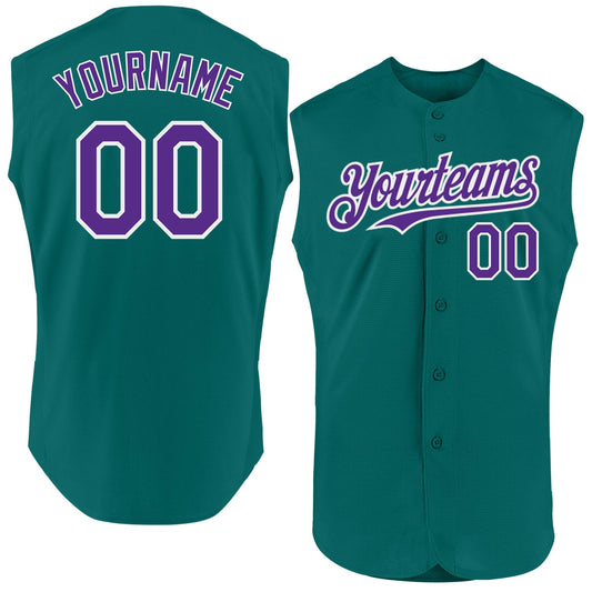 Custom Teal Purple-White Authentic Sleeveless Baseball Jersey - Main View
