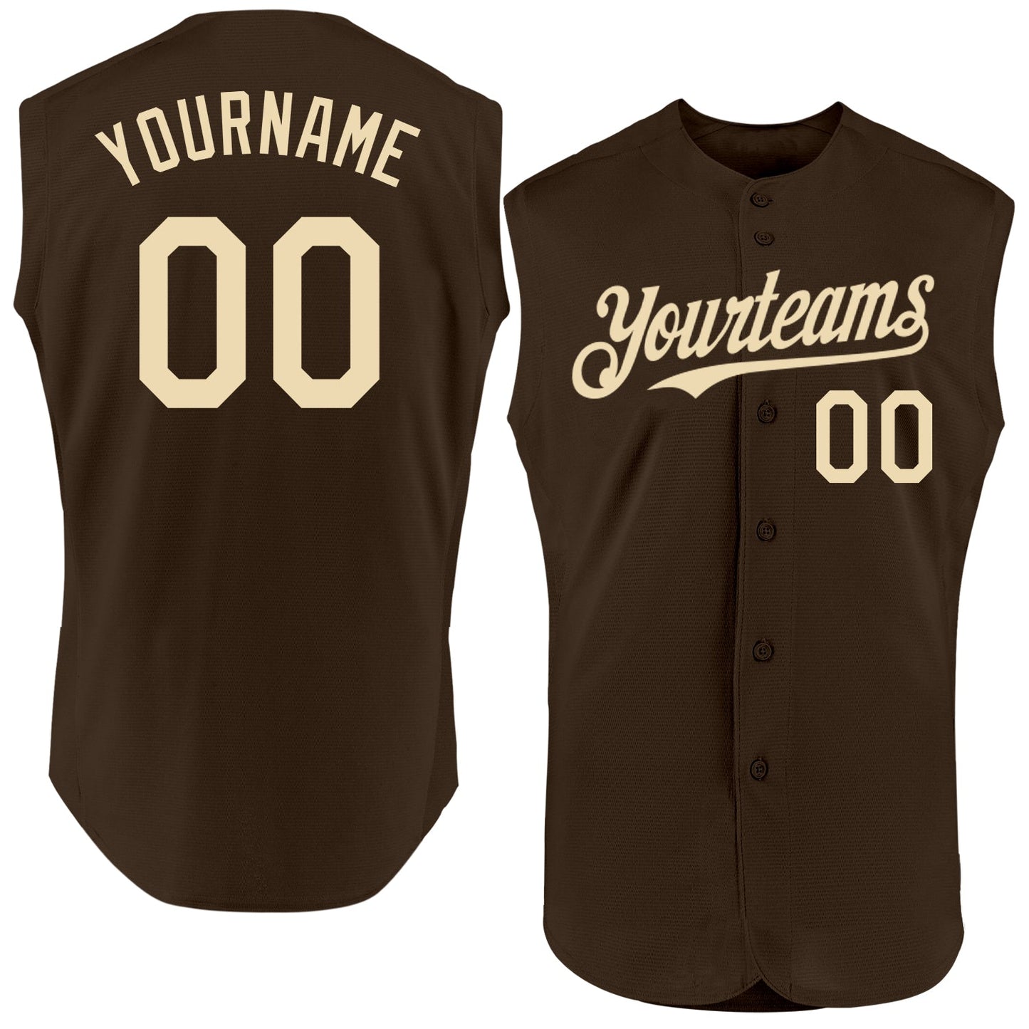Custom Brown Cream Authentic Sleeveless Baseball Jersey - Main View