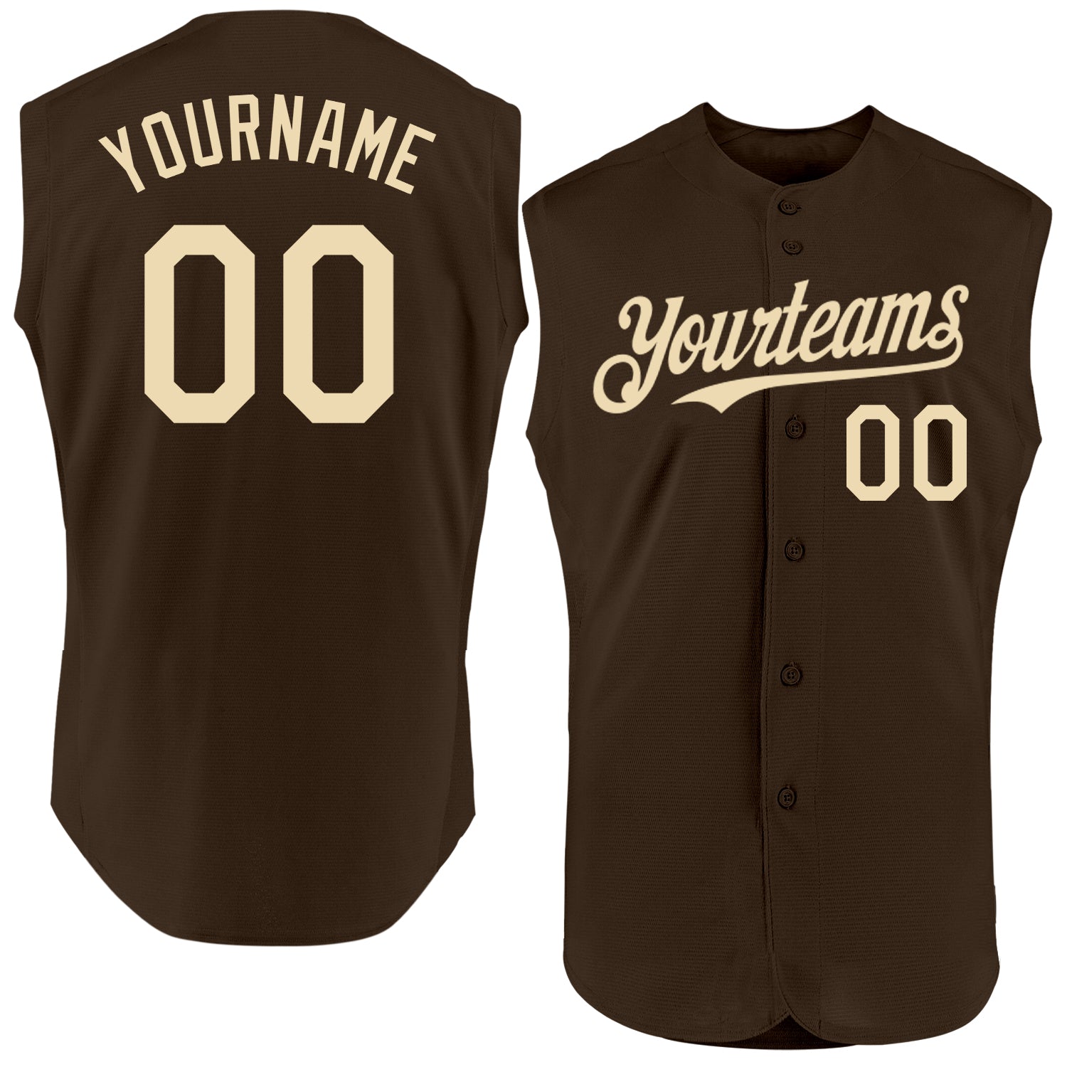 Custom Brown Cream Authentic Sleeveless Baseball Jersey - Main View