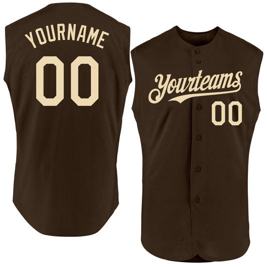 Custom Brown Cream Authentic Sleeveless Baseball Jersey - Main View