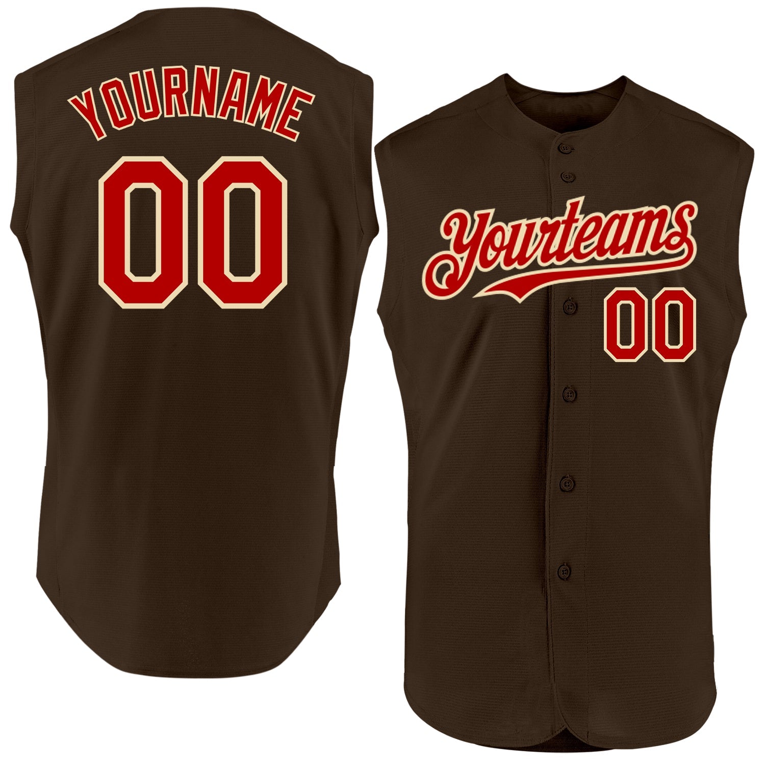 Custom Brown Red-Cream Authentic Sleeveless Baseball Jersey - Main View
