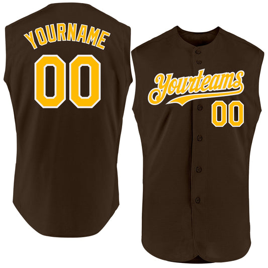 Custom Brown Gold-White Authentic Sleeveless Baseball Jersey - Main View