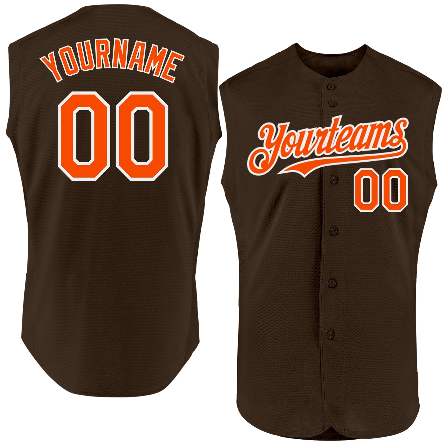 Custom Brown Orange-White Authentic Sleeveless Baseball Jersey - Main View