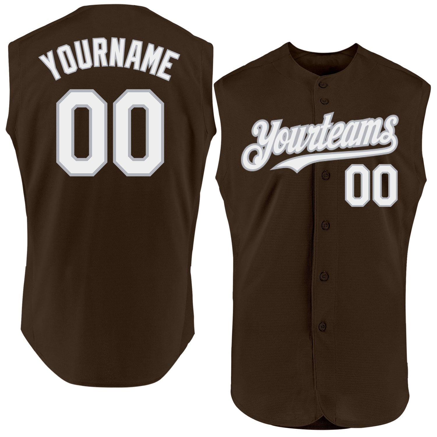 Custom Brown White-Gray Authentic Sleeveless Baseball Jersey - Main View