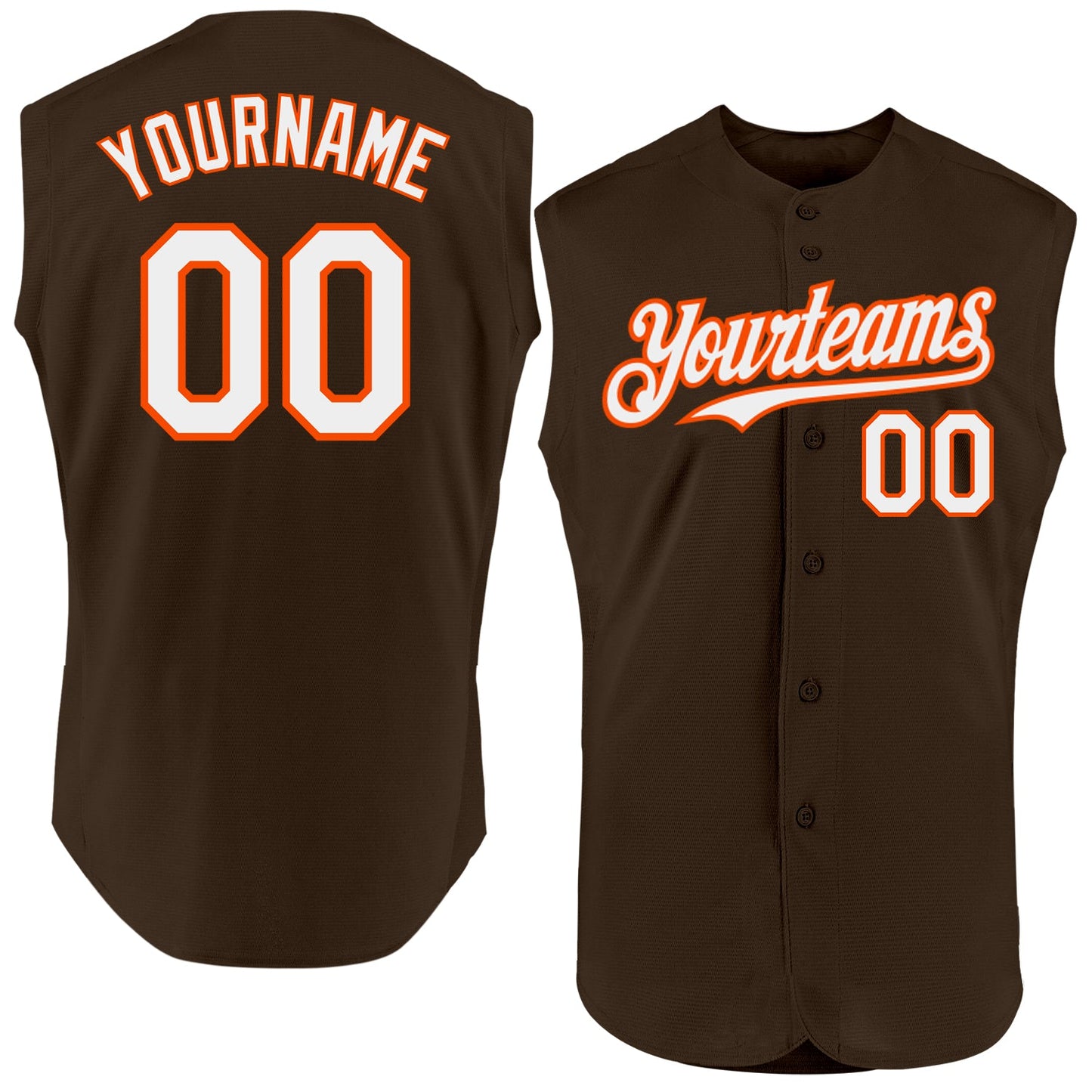 Custom Brown White-Orange Authentic Sleeveless Baseball Jersey - Main View