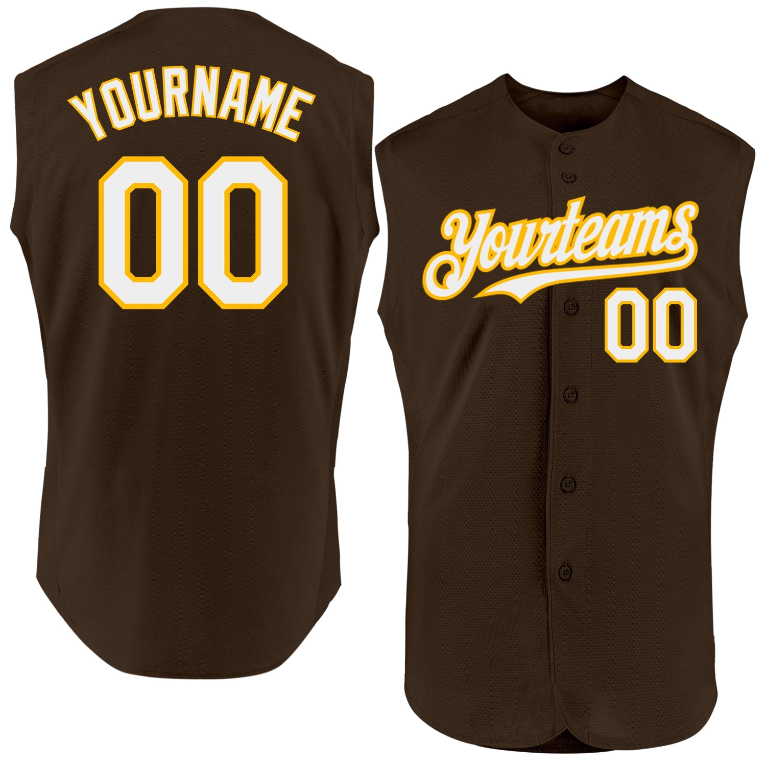 Custom Brown White-Gold Authentic Sleeveless Baseball Jersey - Main View
