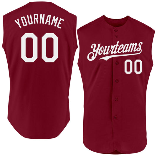 Custom Crimson White Authentic Sleeveless Baseball Jersey - Main View