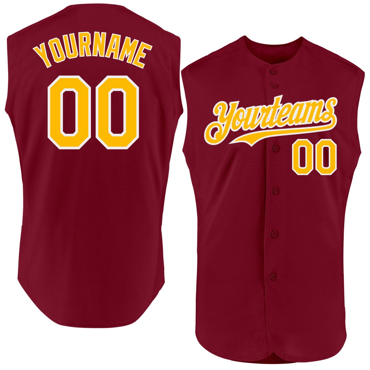 Custom Crimson Gold-White Authentic Sleeveless Baseball Jersey - Main View