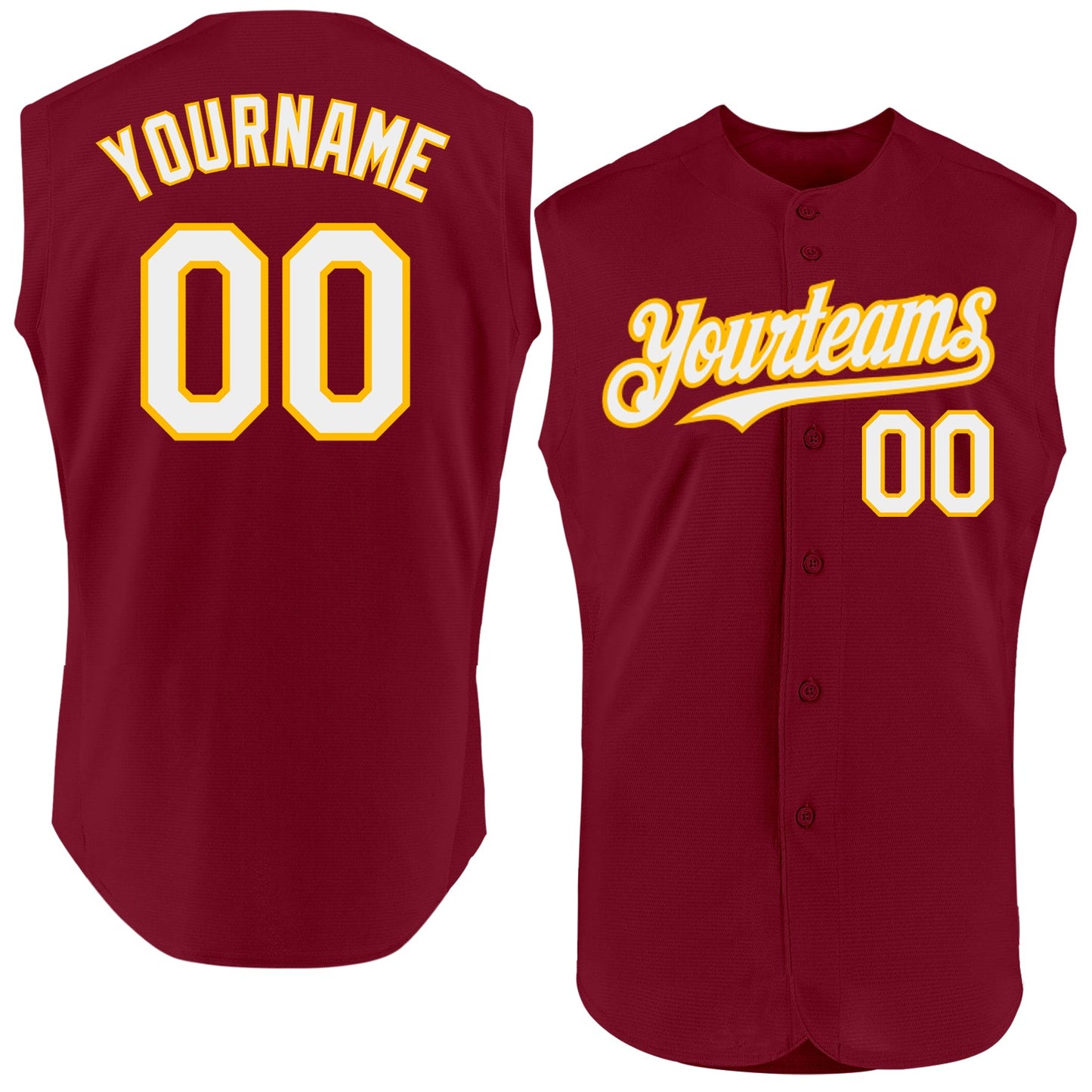 Custom Crimson White-Gold Authentic Sleeveless Baseball Jersey - Main View