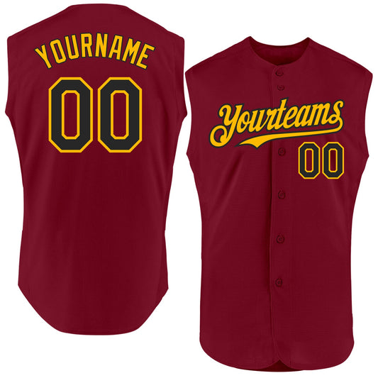 Custom Crimson Black-Gold Authentic Sleeveless Baseball Jersey - Main View
