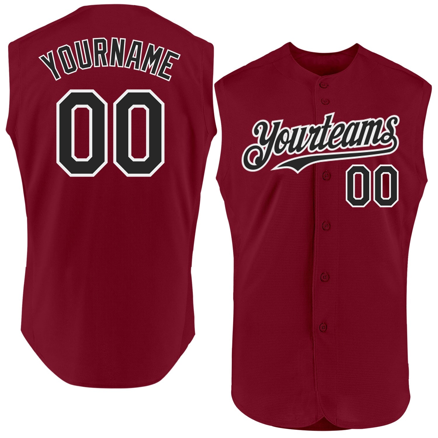 Custom Crimson Black-White Authentic Sleeveless Baseball Jersey - Main View